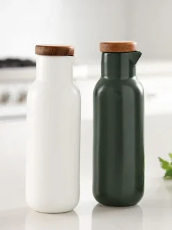 Aceitera y vinagrera de porcelana y madera Essentials, 2 uds.
