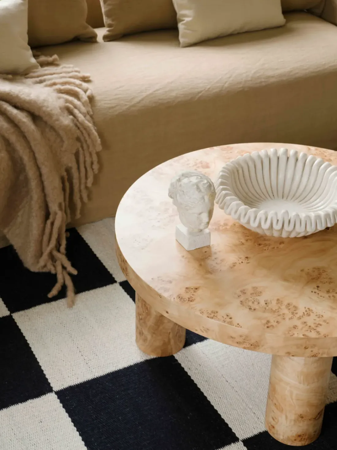 Alfombra artesanal de yute de pelo corto Chess Flatweave