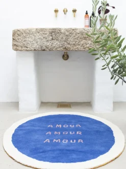 Alfombra artesanal redonda de pelo largo Amour