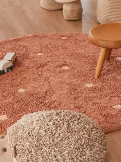 Alfombra infantil redonda artesanal con efecto alto-bajo Dot, lavable
