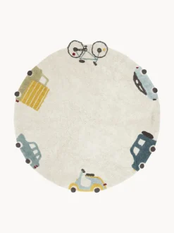 Alfombra infantil redonda artesanal con efecto alto-bajo Wheels, lavable