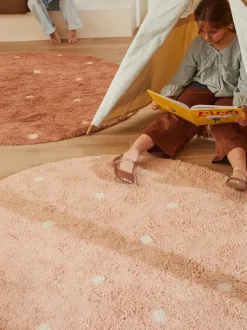 Alfombra infantil redonda artesanal con efecto alto-bajo Dot, lavable