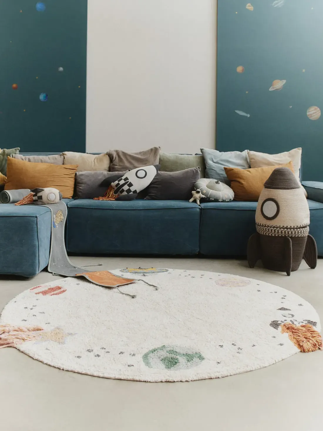 Alfombra infantil redonda lavable Interstellar Journey