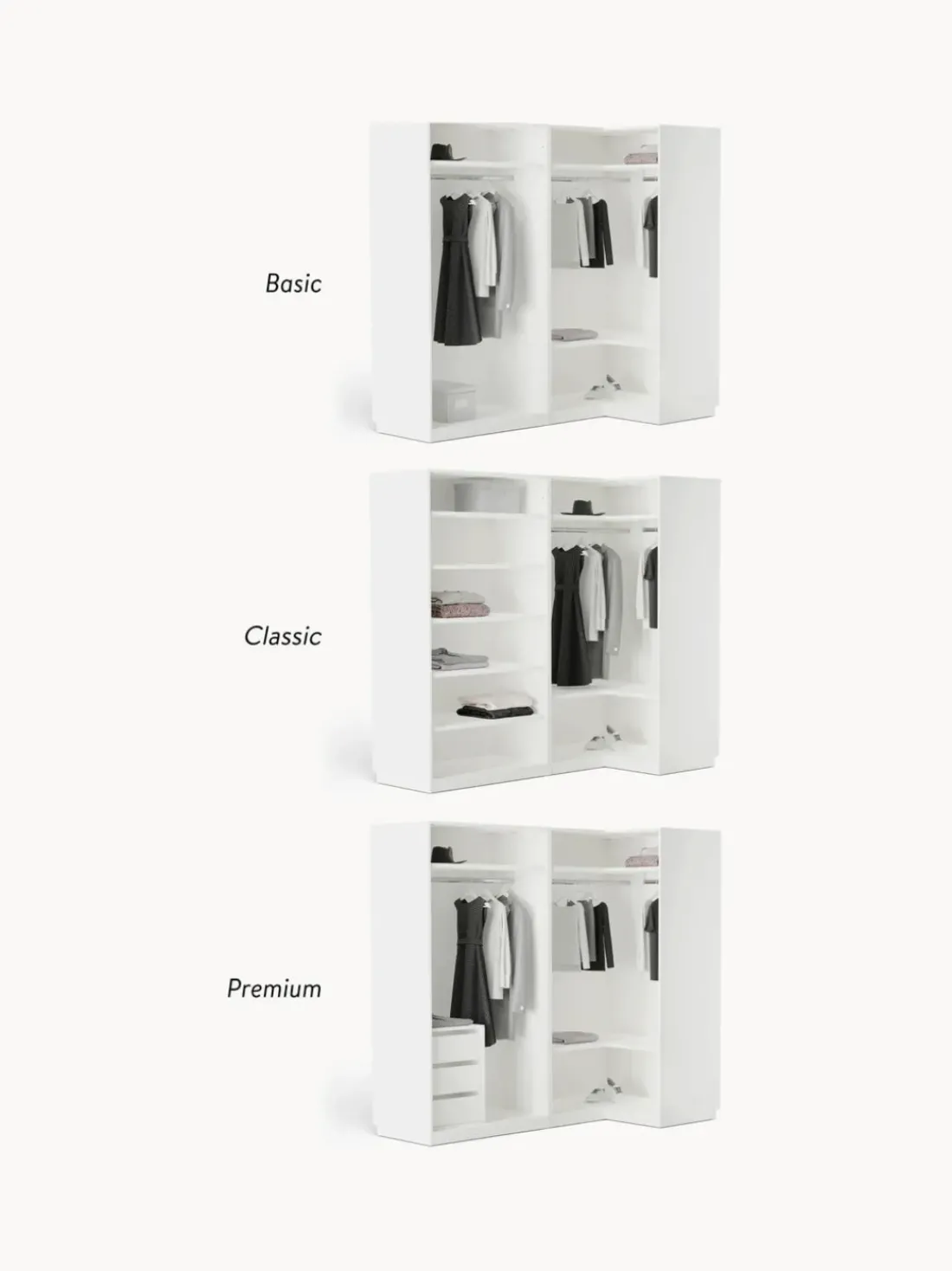 Armario esquinero modular Charlotte, 4 puertas (215 cm), diferentes variantes