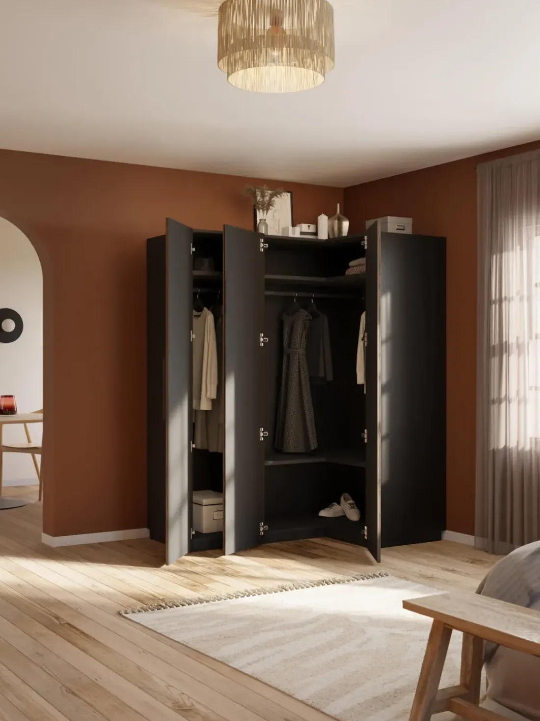 Armario esquinero modular Simone, 3 puertas (165 cm), variantes diferentes