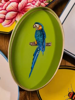 Bandeja decorativa pintada a mano con motivo de loro Fauna