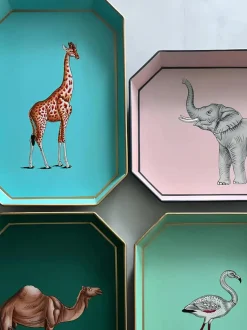 Bandeja decorativa pintada a mano con motivo de elefante Fauna