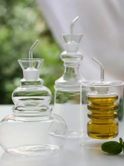 Botella artesanal de vinagre y aceite Rings, Al 16 cm