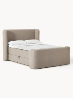 Cama continental en tejido bouclé con espacio de almacenamiento Perla