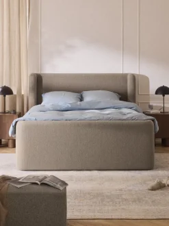 Cama continental en tejido bouclé con espacio de almacenamiento Perla
