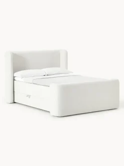 Cama continental en tejido bouclé con espacio de almacenamiento Perla