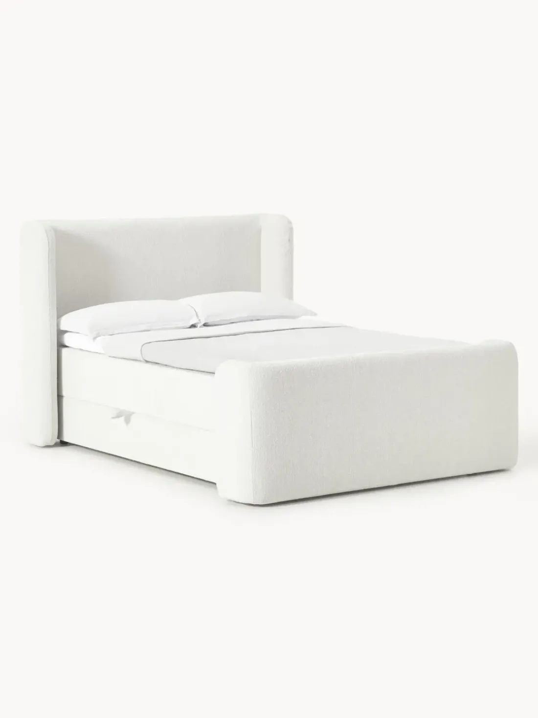 Cama continental en tejido bouclé con espacio de almacenamiento Perla