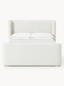 Cama continental en tejido bouclé con espacio de almacenamiento Perla