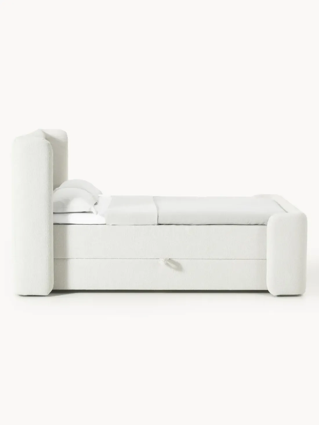 Cama continental en tejido bouclé con espacio de almacenamiento Perla