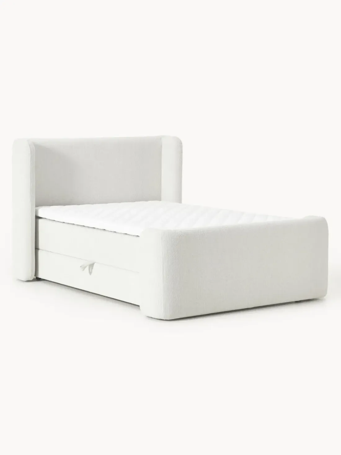 Cama continental en tejido bouclé con espacio de almacenamiento Perla