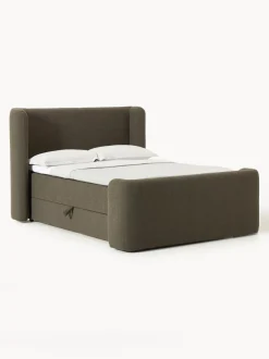 Cama continental en tejido bouclé con espacio de almacenamiento Perla