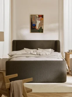 Cama continental en tejido bouclé con espacio de almacenamiento Perla