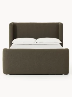 Cama continental en tejido bouclé con espacio de almacenamiento Perla