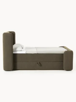 Cama continental en tejido bouclé con espacio de almacenamiento Perla