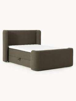 Cama continental en tejido bouclé con espacio de almacenamiento Perla