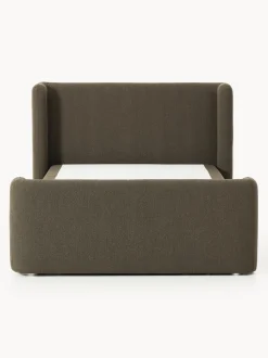 Cama continental en tejido bouclé con espacio de almacenamiento Perla