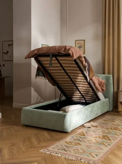 Cama individual tapizada con espacio de almacenamiento Cloud