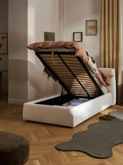 Cama individual tapizada con espacio de almacenamiento Cloud