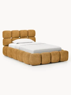 Cama individual tapizada en borreguillo bouclé con espacio de almacenamiento Tayla