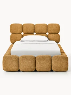 Cama individual tapizada en borreguillo bouclé con espacio de almacenamiento Tayla