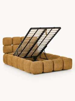 Cama individual tapizada en borreguillo bouclé con espacio de almacenamiento Tayla