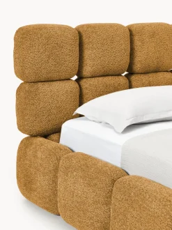 Cama individual tapizada en borreguillo bouclé con espacio de almacenamiento Tayla