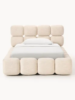 Cama individual tapizada en borreguillo bouclé con espacio de almacenamiento Tayla