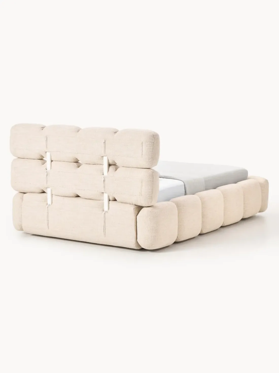 Cama individual tapizada en borreguillo bouclé con espacio de almacenamiento Tayla