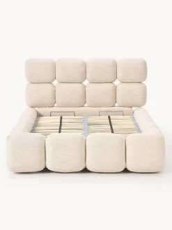 Cama individual tapizada en borreguillo bouclé con espacio de almacenamiento Tayla