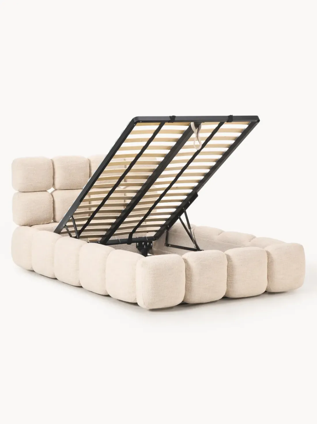 Cama individual tapizada en borreguillo bouclé con espacio de almacenamiento Tayla