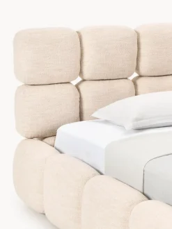 Cama individual tapizada en borreguillo bouclé con espacio de almacenamiento Tayla
