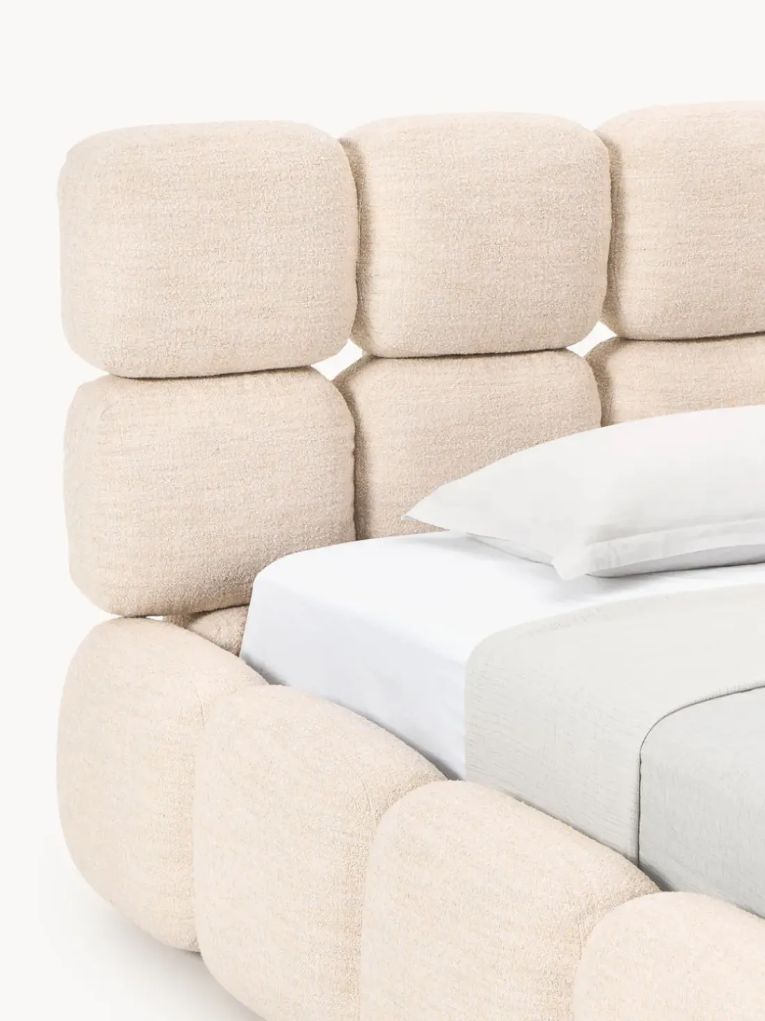 Cama individual tapizada en borreguillo bouclé con espacio de almacenamiento Tayla