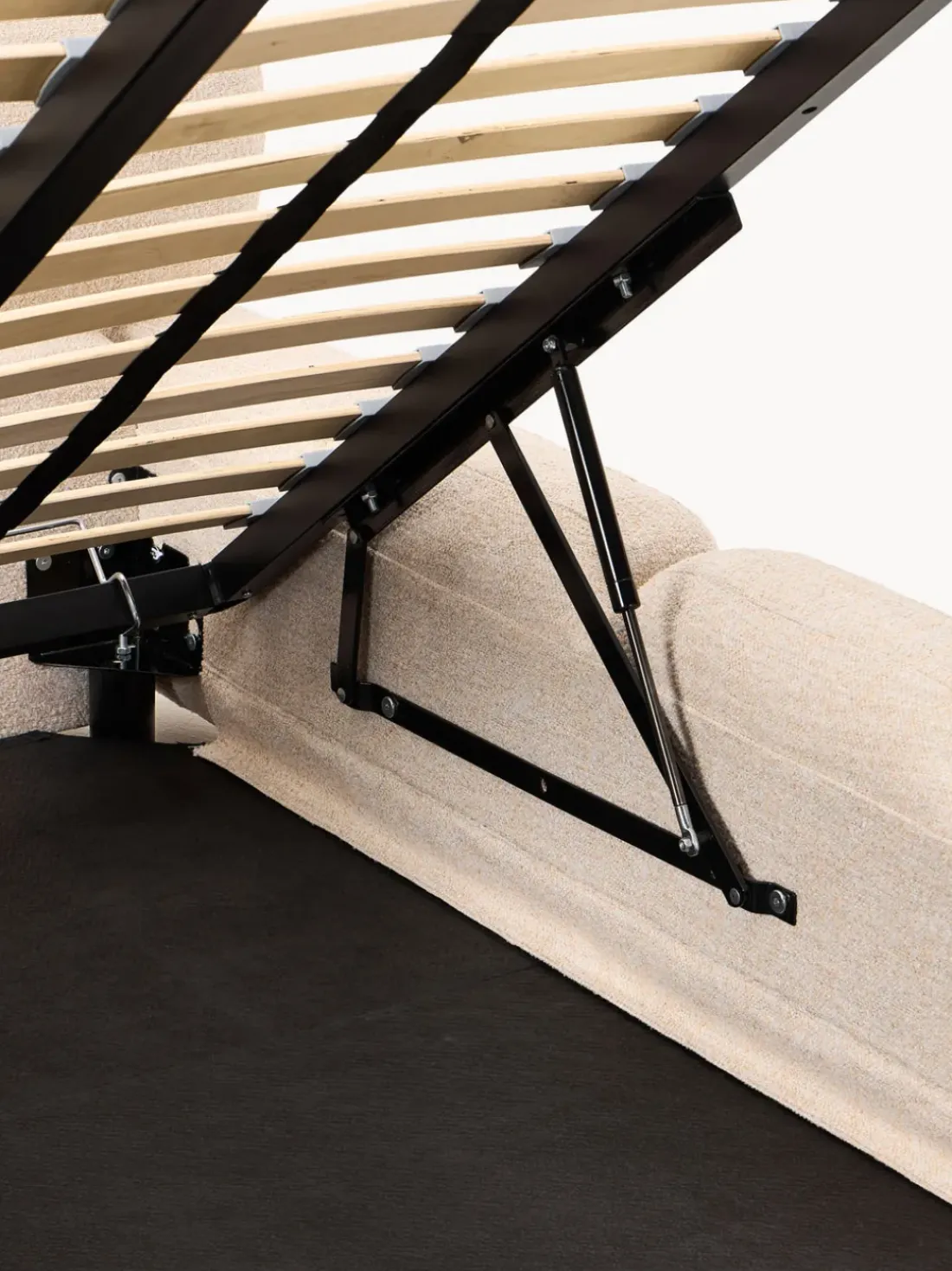 Cama individual tapizada en borreguillo bouclé con espacio de almacenamiento Tayla