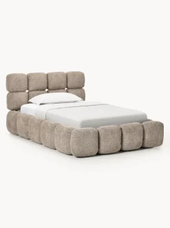 Cama individual tapizada en borreguillo bouclé con espacio de almacenamiento Tayla