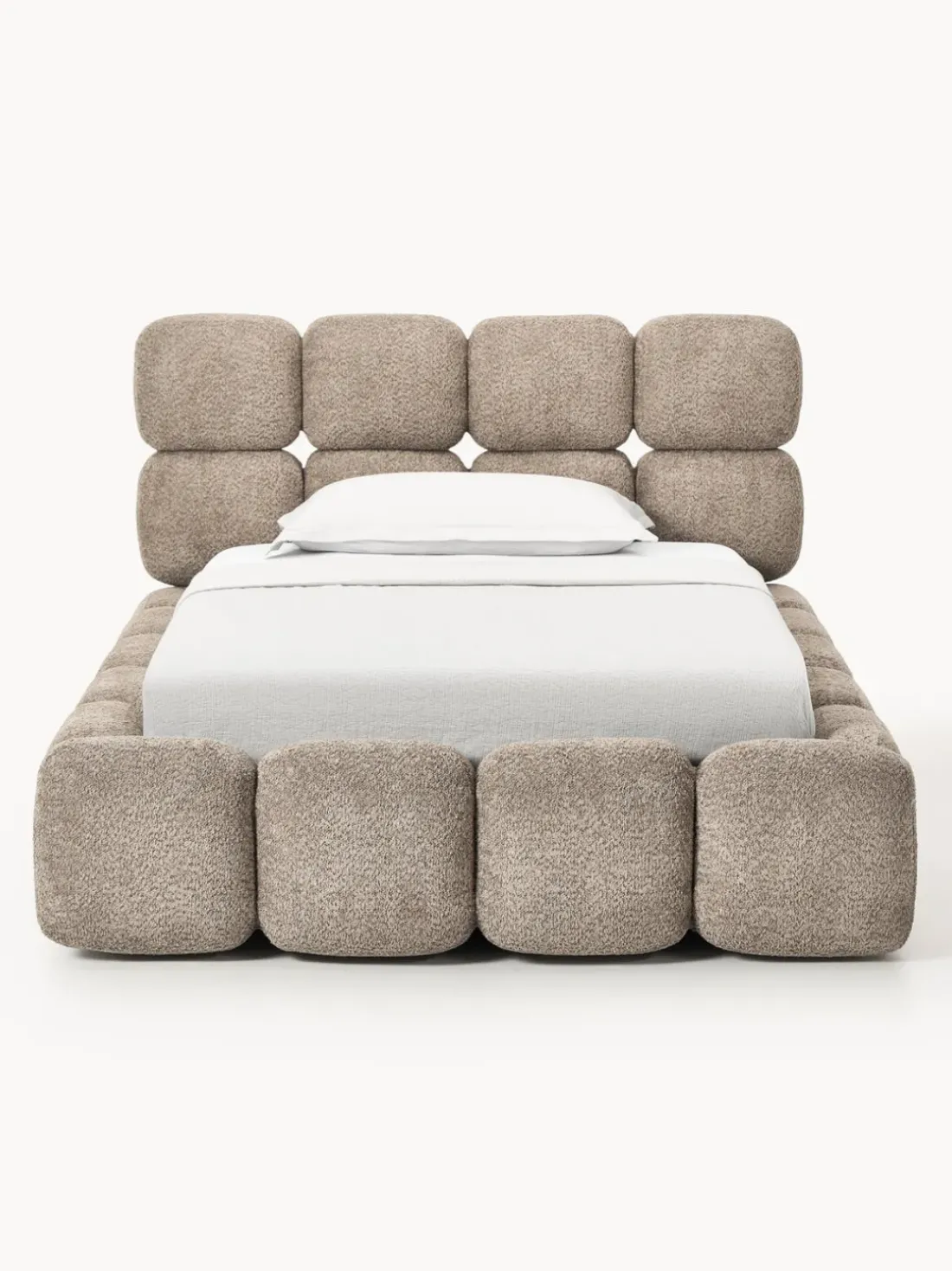 Cama individual tapizada en borreguillo bouclé con espacio de almacenamiento Tayla