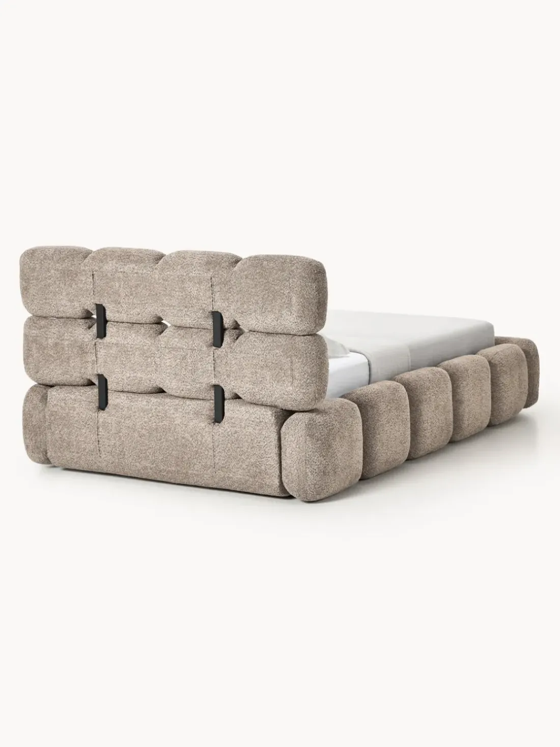Cama individual tapizada en borreguillo bouclé con espacio de almacenamiento Tayla