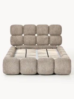 Cama individual tapizada en borreguillo bouclé con espacio de almacenamiento Tayla