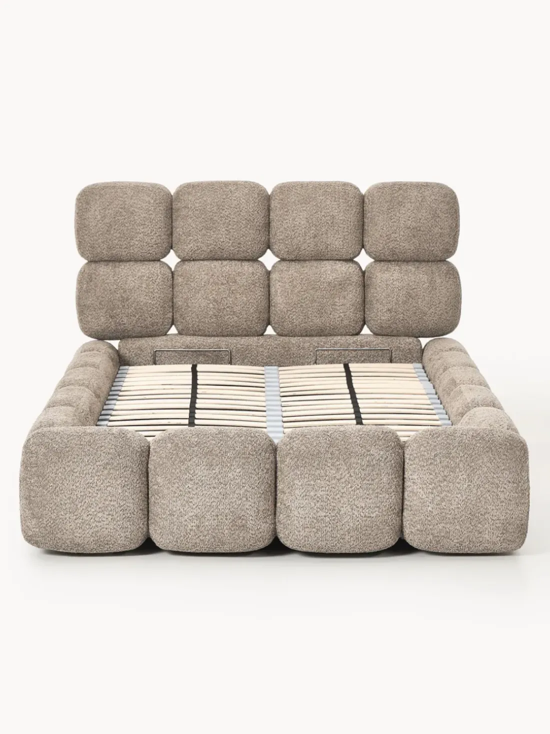 Cama individual tapizada en borreguillo bouclé con espacio de almacenamiento Tayla