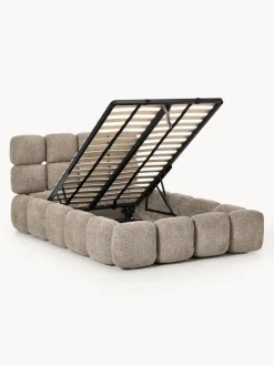 Cama individual tapizada en borreguillo bouclé con espacio de almacenamiento Tayla