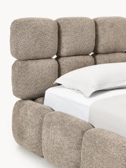 Cama individual tapizada en borreguillo bouclé con espacio de almacenamiento Tayla