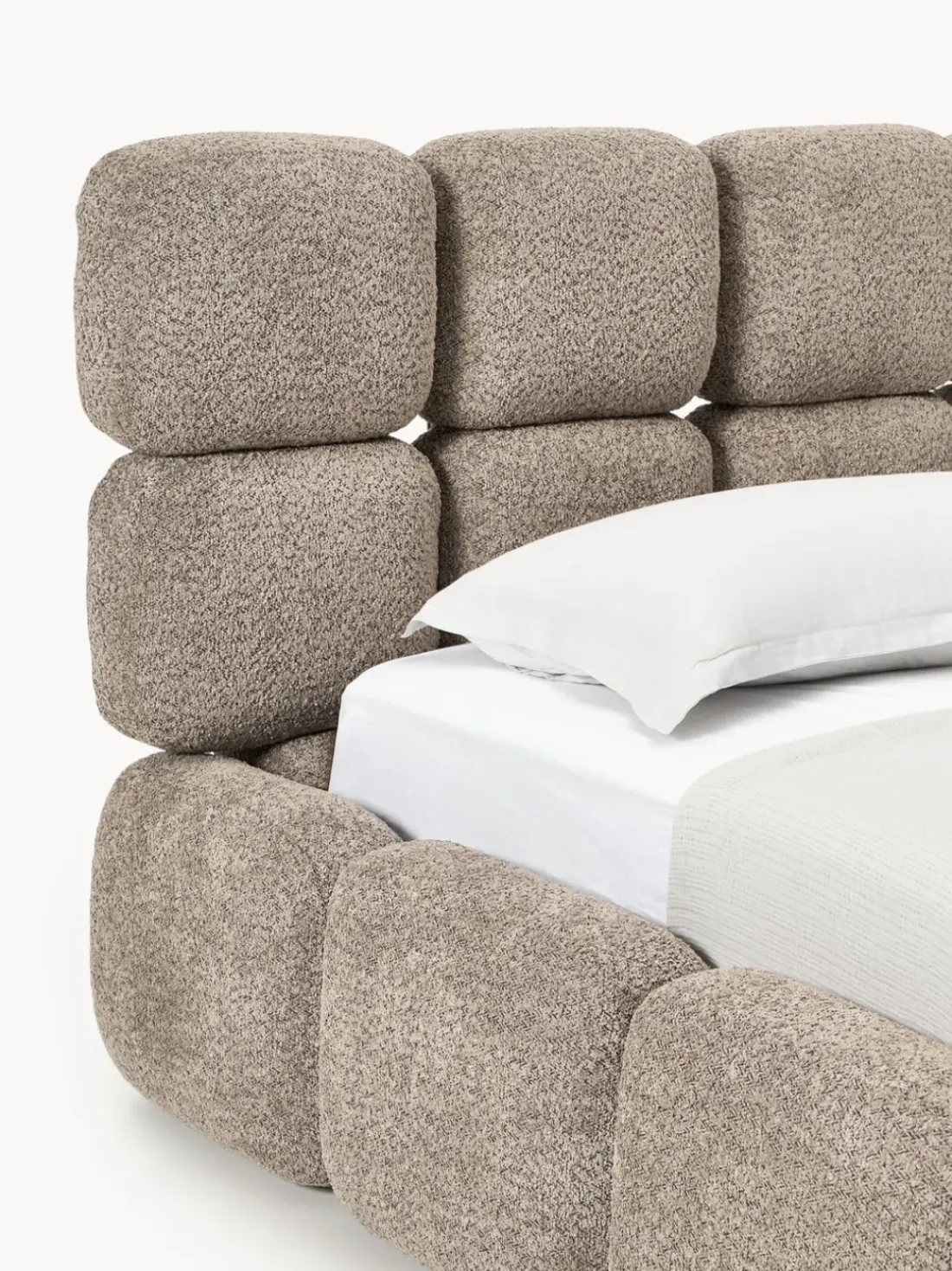 Cama individual tapizada en borreguillo bouclé con espacio de almacenamiento Tayla