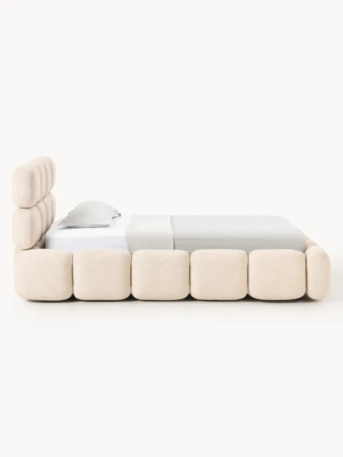 Cama individual tapizada en borreguillo bouclé Tayla