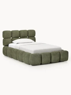 Cama individual tapizada en borreguillo bouclé con espacio de almacenamiento Tayla