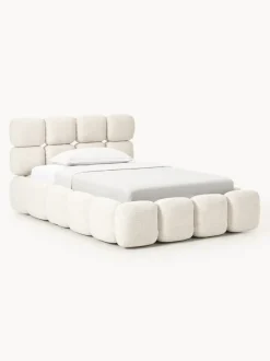 Cama individual tapizada en borreguillo bouclé Tayla