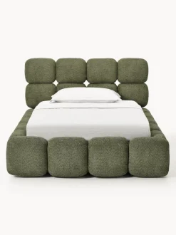 Cama individual tapizada en borreguillo bouclé Tayla
